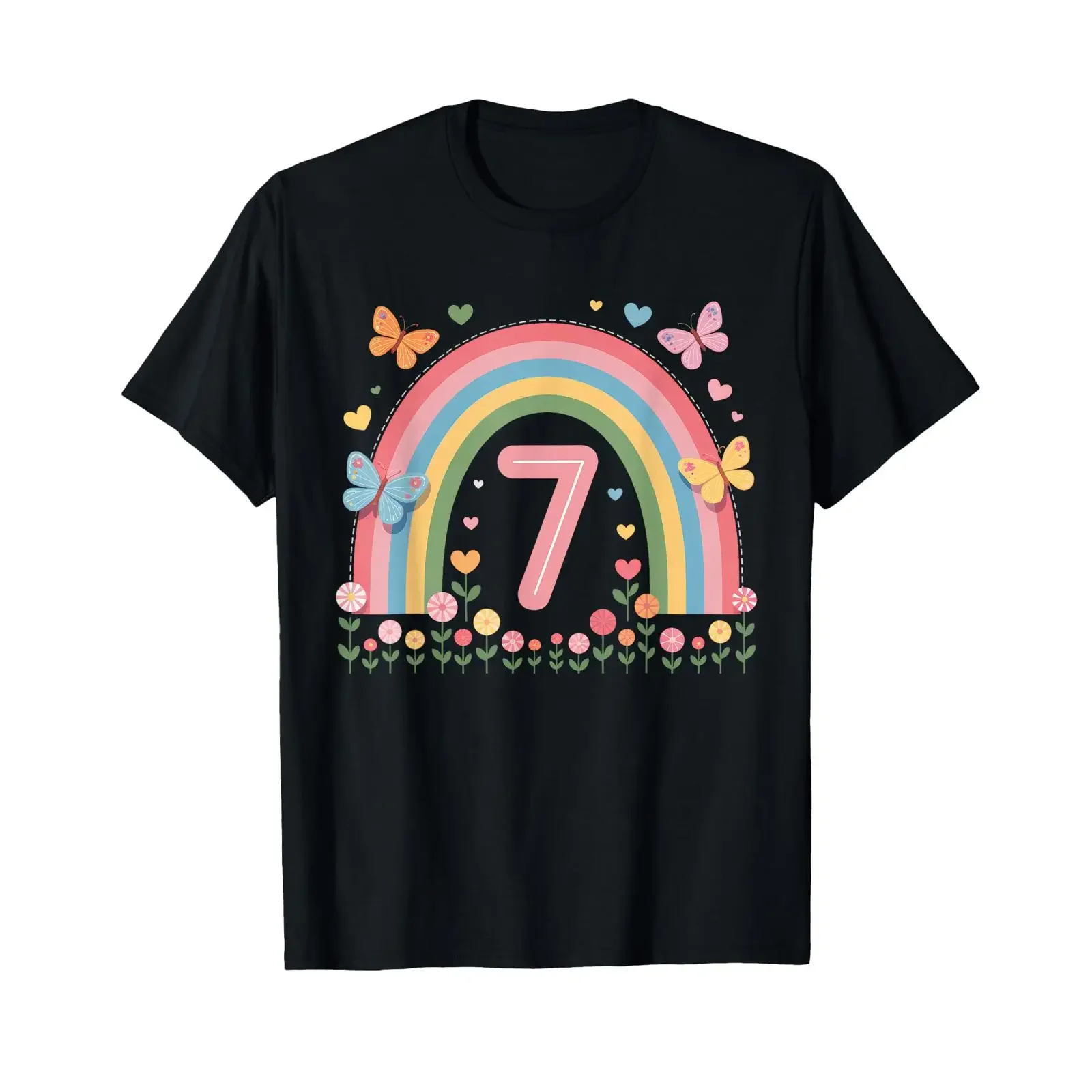 Birthday 7 Girls Rainbow Fairy Fifth Years Old T Shirt vintage Washed Slightly Top For Everyday Wear Breathable Comfortable