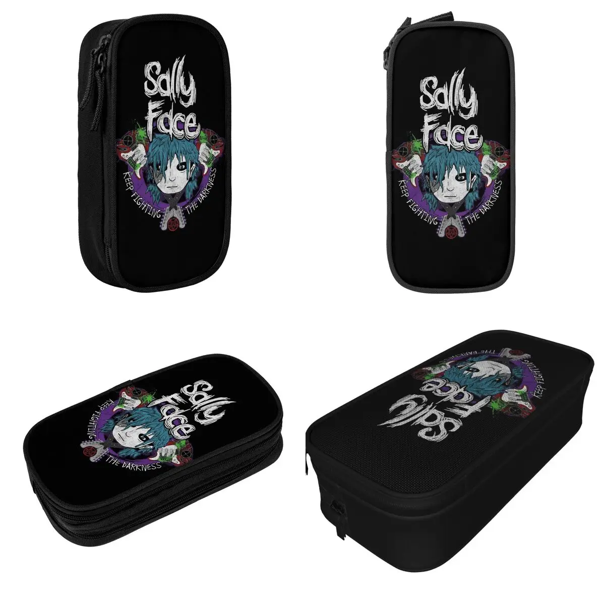 Imagem -02 - Gothic Game Pencil Case para Estudantes Sally Face Pencilcases Pen Box Bolsas de Grande Capacidade Papelaria Adorável Máscara Sal Fisher