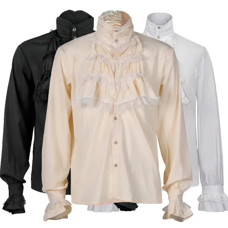 

Средневековые винтажные костюмы на Хэллоуин, осенние повседневные рубашки, стимпанк, косплей, повязка, рубашка с длинными рукавами и рюшами, готическая блузка, топы