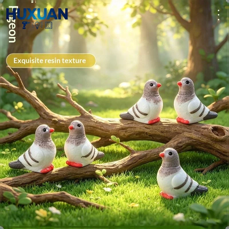 Mini Pigeon Resin Ornament Cartoon Bird Figurine Landscape Accessories DIY Handmade Jewelry Charm 5pcs