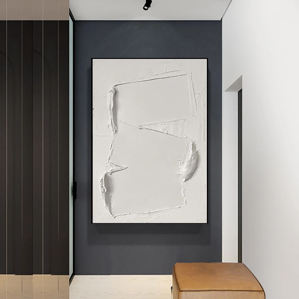 

Modern Asbstract Minimalist 3D White Art Painting Handmade Abstarct Artwork Canvas Painting Wall Art For Home Wall Decoration