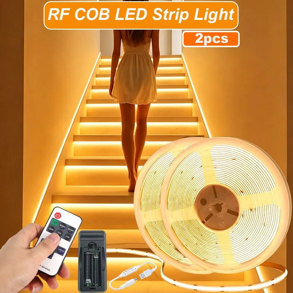 5V COB LED Strip Light with RF Remote Control,320LEDs/m Dimmable White & Warm White Flexible Tape, 1/2/3/5M No Dot Uniform Light