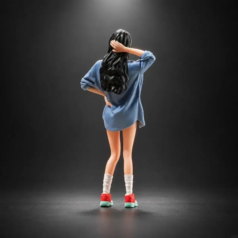 Standing Female Figurine, Colored Character with Shirt-and-Shorts Outfit Design for Miniature Arrangements, Model Houses, and