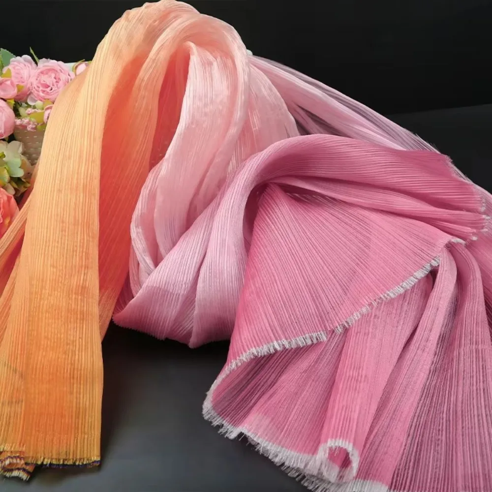 2025 Gradient Color Pleated Texture Fabric Bright DIY Organza Mesh Fabric Handmade Designer Fabric Wedding Background
