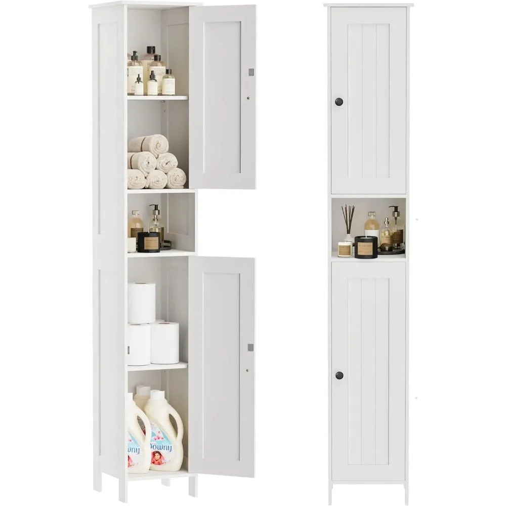 

Tall Bathroom Storage Cabinet with 2 Doors, 67H Narrow Storage Cabinet with Adjustable Shelves& Anti-Tip Design, Reversible Door