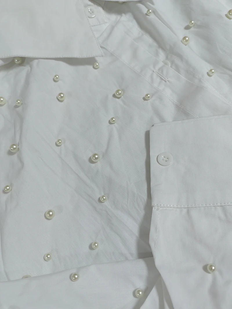 Heavy Industry Beaded Shirt for Women 2025 Autumn and Winter New French Design Niche Tops