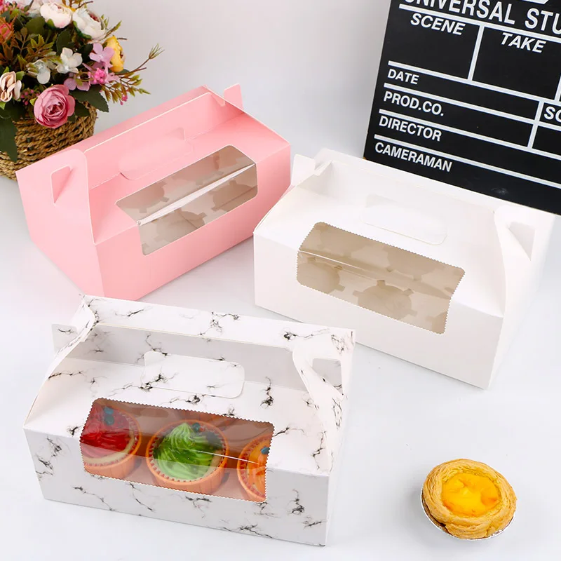 10 00piece.Custom.Small Cute Cake Boxes Bio-degradable Cup Cake Boxes With Window and Paper Box Cookie Desserts Shop