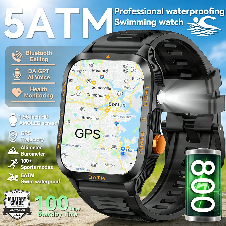 

Новые умные часы с GPS для мужчин, 1,96-дюймовый экран, водонепроницаемость 3ATM, отслеживание фитнеса, измерение пульса, звонки по Bluetooth, спортивные смарт-часы для Android и IOS