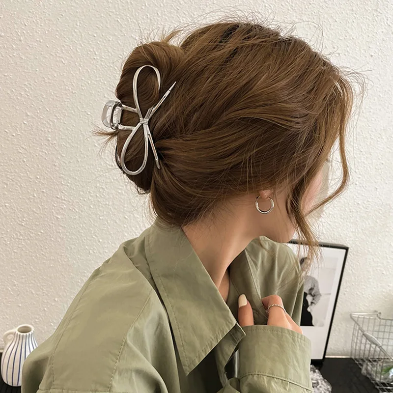 

Metal Bow Hair Claw Large Size For Back Of Head Shark Clip Premium Matte Finish Elegant Women Hair Accessory