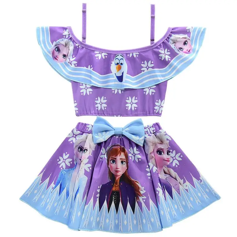 Frozen Elsa And Anna Princess Children\'s  Disney Kids girl\'s  set one shoulder length ice and snow cartoon swimsuit