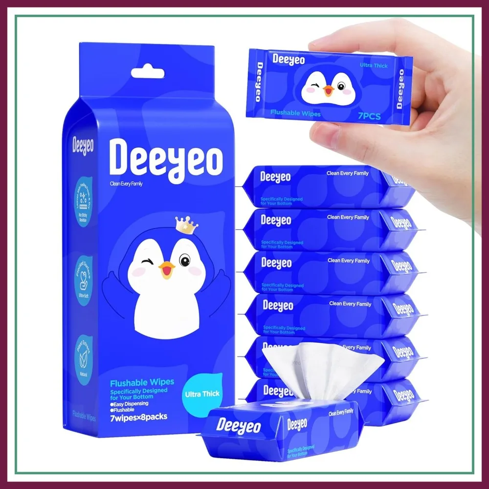 

Flushable Wipes for Adults, 99% Purified Water, Septic Safe, Unscented, 8 Packs