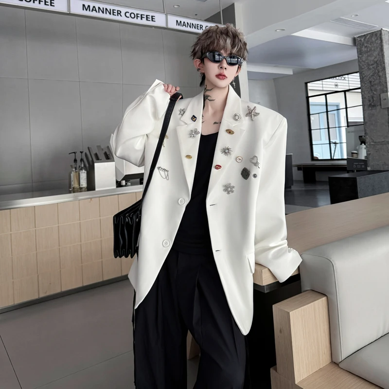 

Metal Lapel Pin Decoration Shoulder Pad Casual Men's Suit Trendy High-End Feifei Style Outerwear Coat Fashionable Leisure Suit