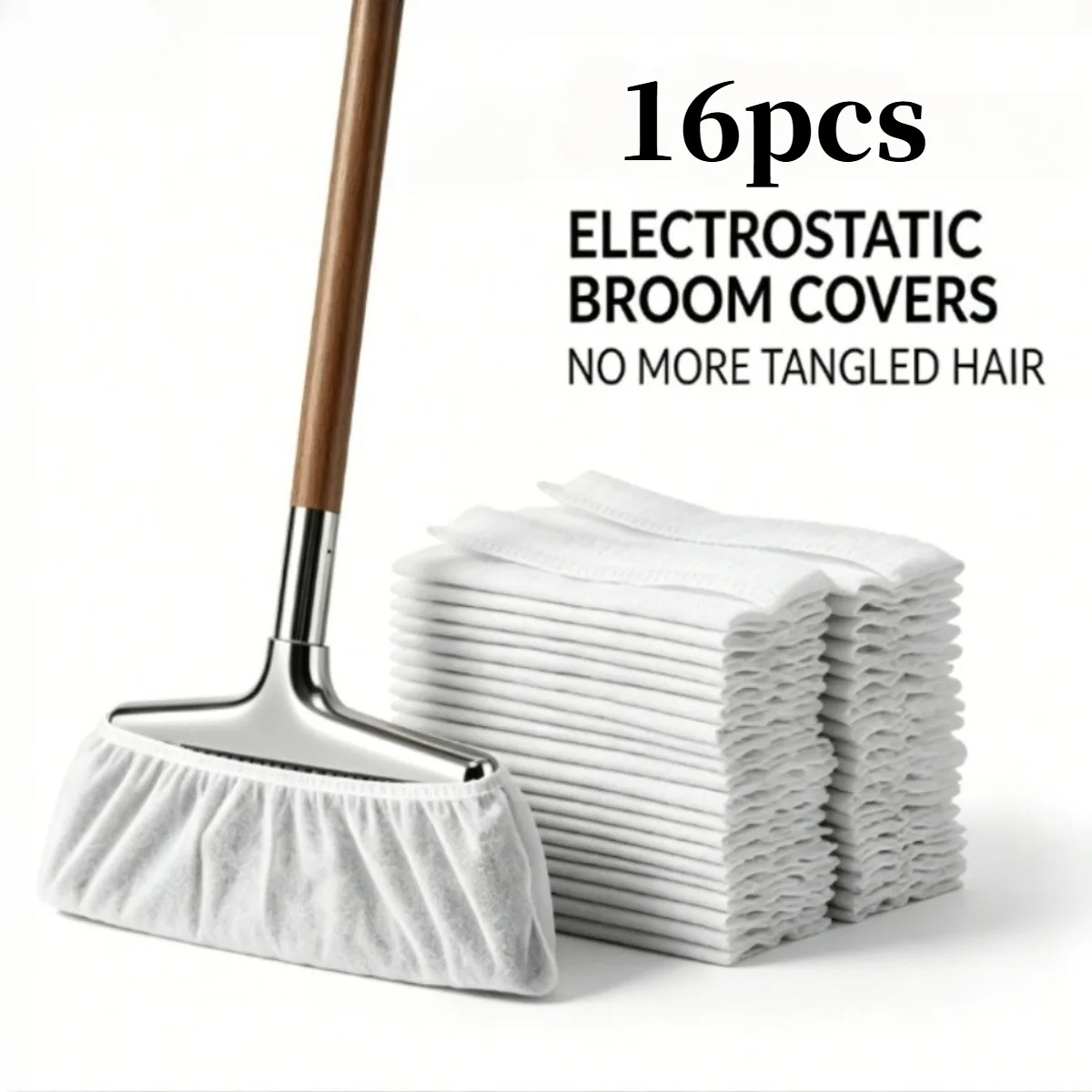 16pcs Disposable Broom Covers,Electrostatic Dust Collectors for Pet Hair,Strong Static Attraction for Hair And Dust,Elastic Wrap
