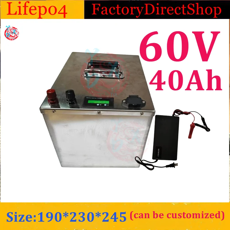 waterproof 60v 40ah lifepo4 battery with BMS no li ion 40ah 50ah for 2000w 1500w bicycle bike scooter Tricycle +5A charger