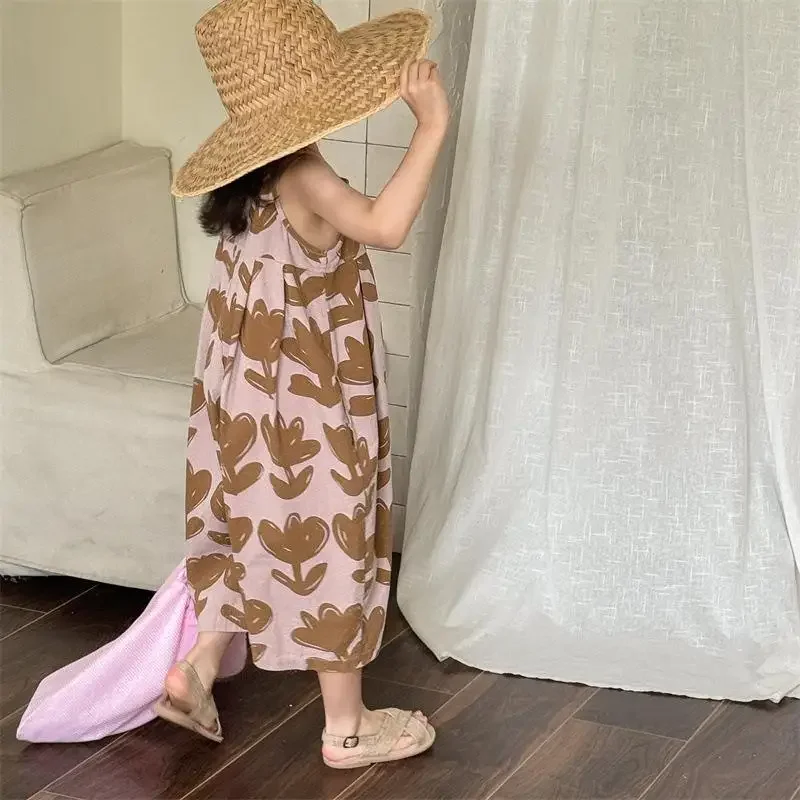2026 Summer New Girls Loose Sling Pants Fashion Kids Girls Overalls Children Wide Leg Pants Baby Casual Trousers Girls Clothes