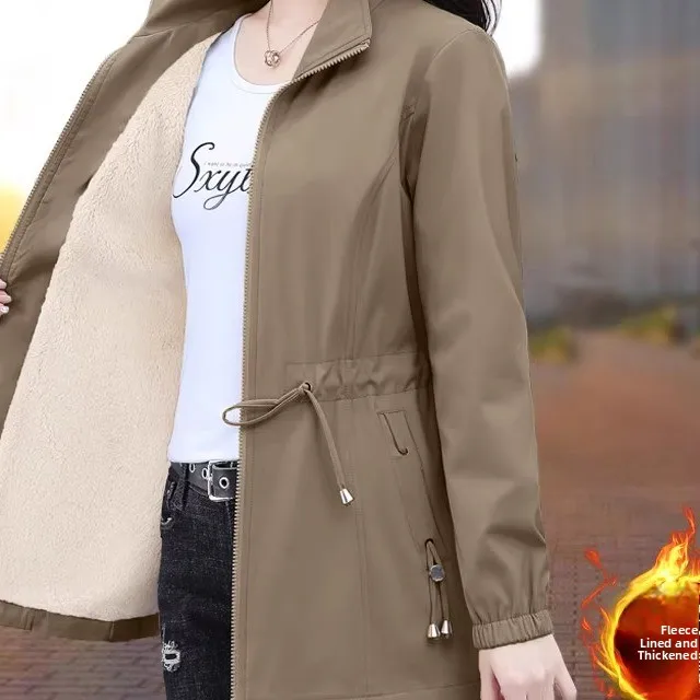 

Thiened Fce, весенне-осенняя женская повседневная ветровка средней длины, пальто-комбинация, корейское пальто из полиэфирного волокна на молнии...