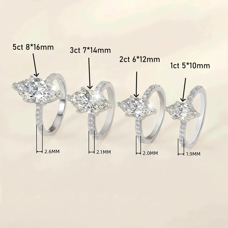 TEZZC 3CT Marquise Cut Moissanite Ring S925 Silver Gold Plated Engagement Wedding Band Lab Diamond Promise Rings For Women