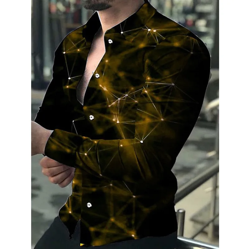 Fashion men's long sleeved shirt 3D trend design Starry Sky Luxury shirts Man's social street casual shirt Lapel long sleeve Top