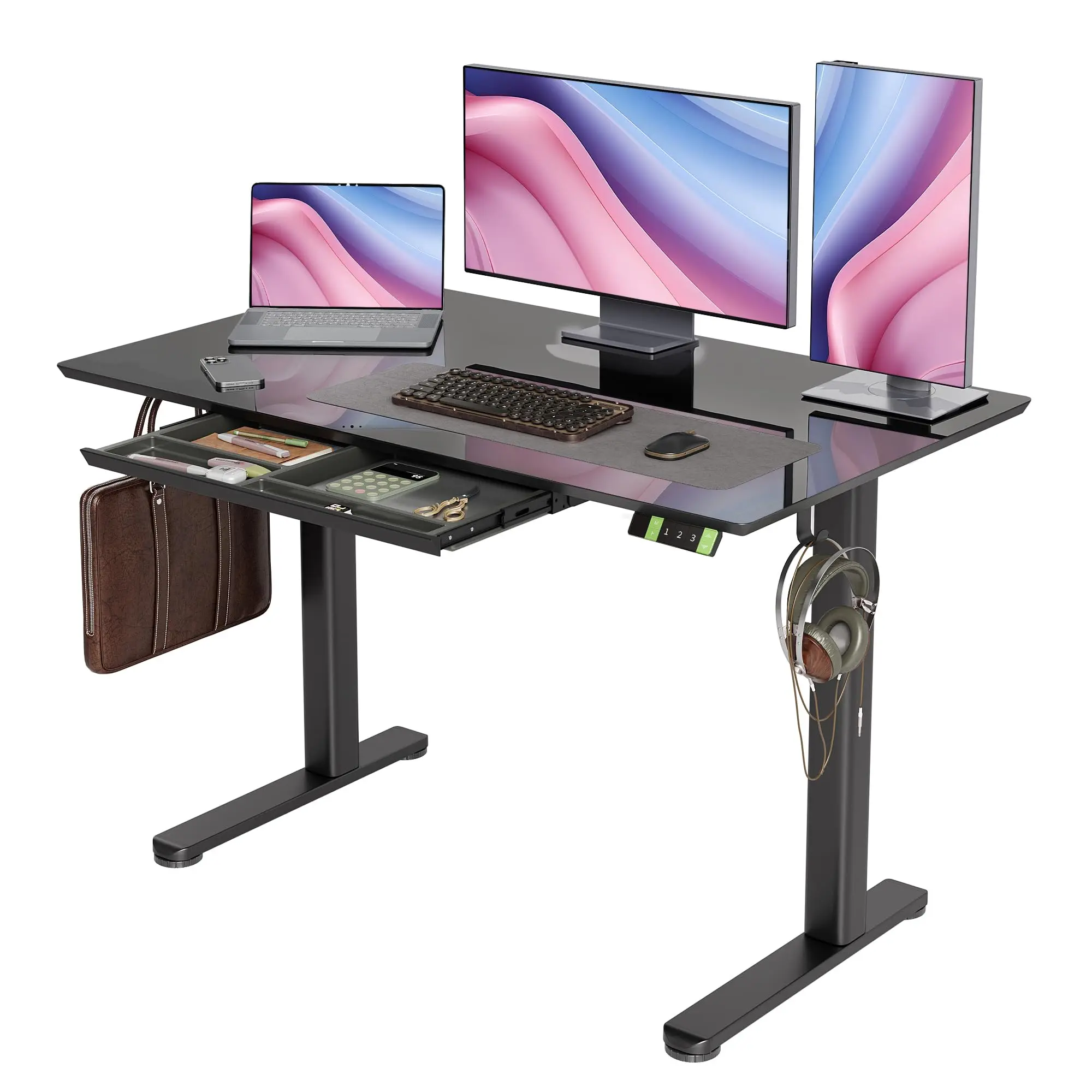 Glass Standing Desk with Ders 48×24 Inch Black