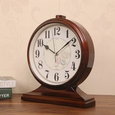 Office Decoration Desktop Wooden Design Alarm Mute Retro Silence Pendulum Table Quartz Clock Night Desk Vintage Clock LY451