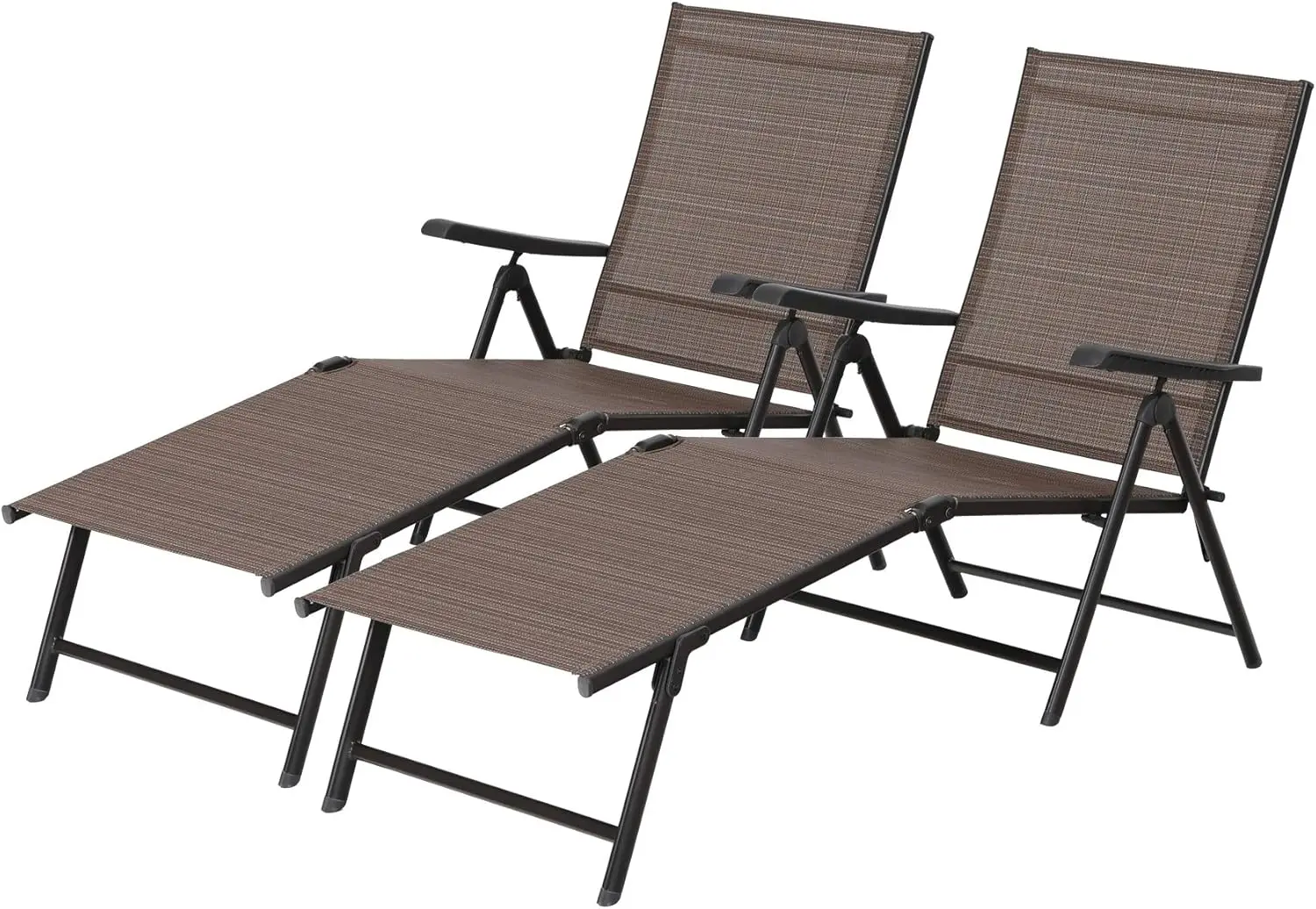 

Outdoor Chaise Lounge Chairs Set Of 2,Outdoor With 5-Position Adjustable Backrest, Metal Frame And Outdoor Sling Fabric