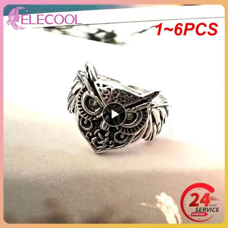 1~6PCS Retro Owl Zircon Rings For Men Women Adjustable Animal Fairy Tales Ring Simple Silver Color Wedding Banquet Ring Jewelry