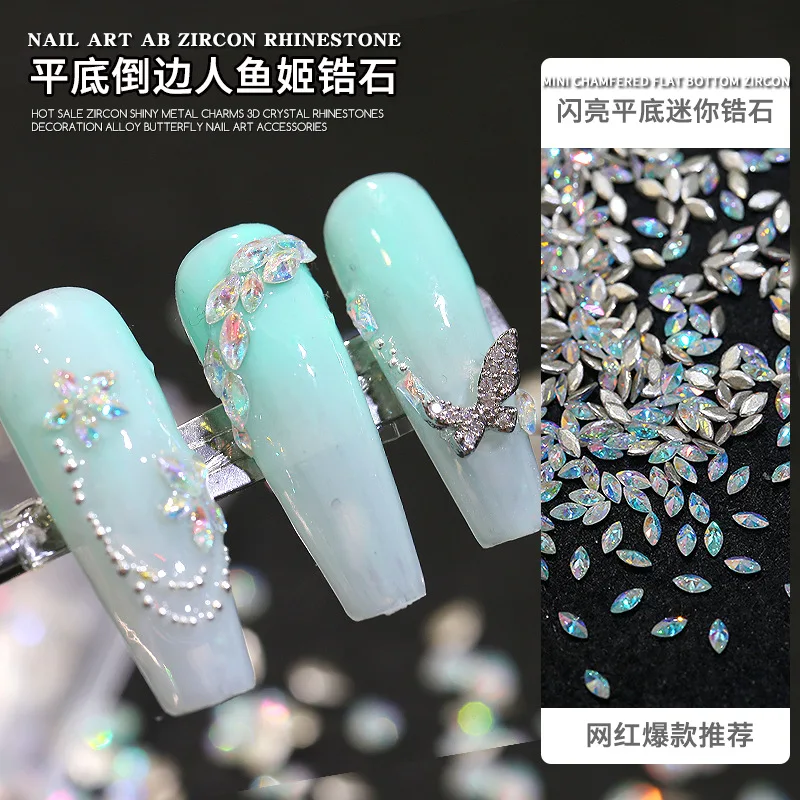 Mini chanfra sereia zircão strass decorações, Top Sparkle, colorido azul Flatback diamante, Nail Art, Manicure encantos decorações, 50pcs