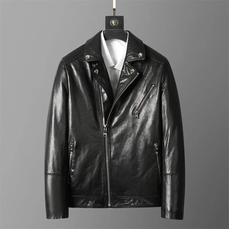 Spring and autumn leather men's suit jacket big lapel motorcycle washed leather Korean version