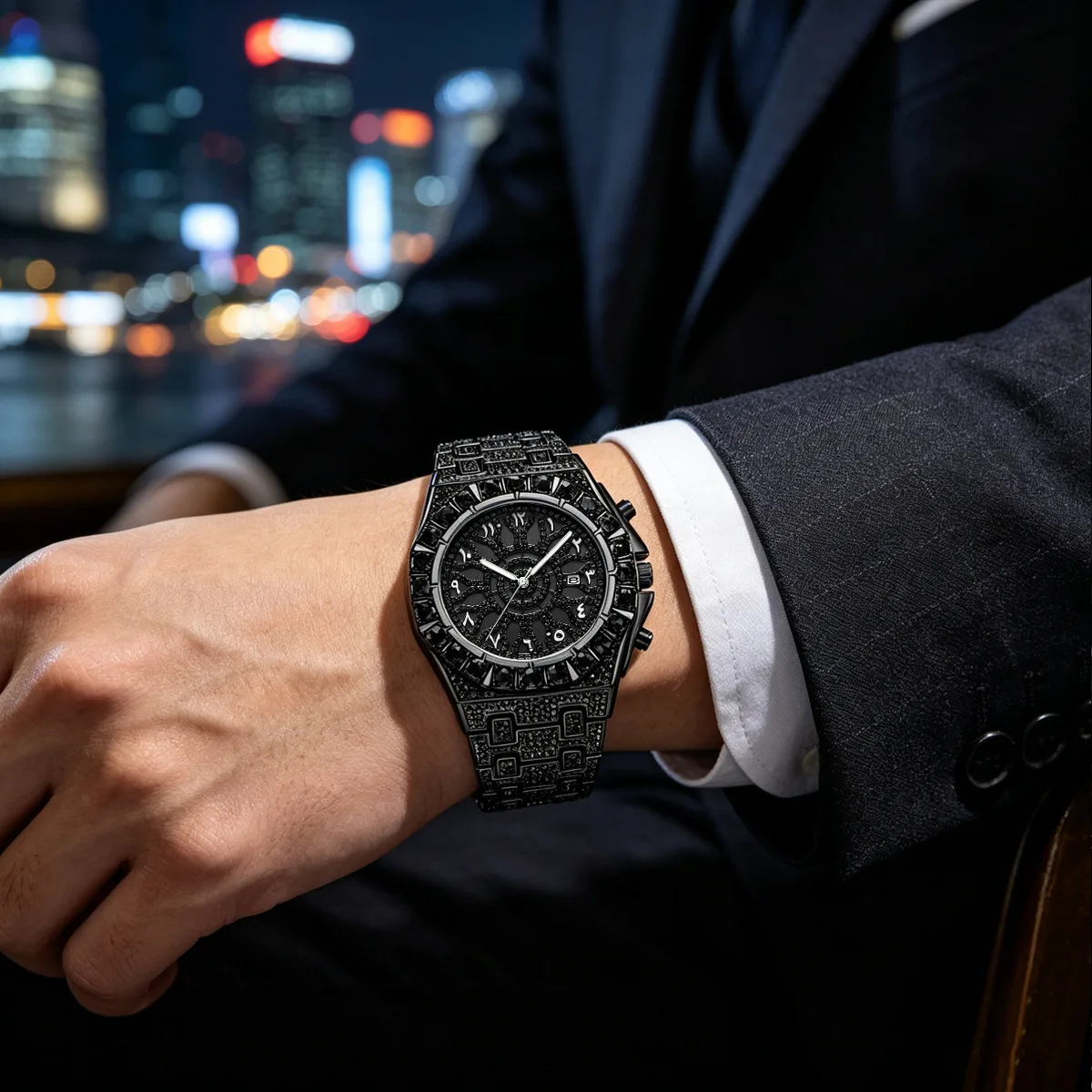 UNIGUET Cool Black Diamond Watch for Men Luxury Hip Hop Full Ice Out Bling Wristwatch with Date Reloj Hombre 2026 Hot Salec view 3