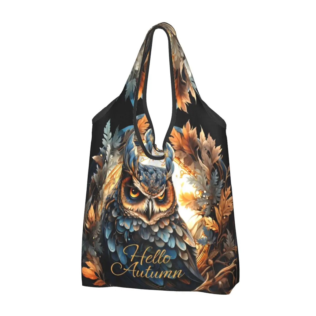 

Custom Halloween Pumpkin Owl Grocery Shopping Tote Bags Women Cute Shopper Shoulder Bags Large Capacity Handbags