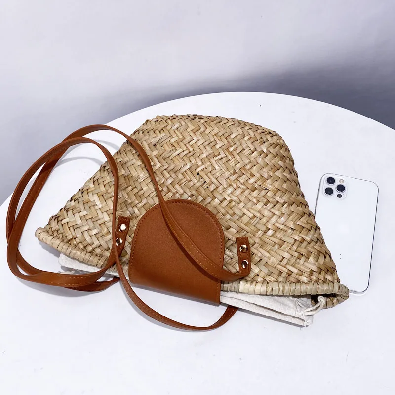 Bohemian Beach Tote Bags For Women Luxury Designer Handbag And Purse 2024 New In Straw Woven With Inner Pocket Underarm Shoulder