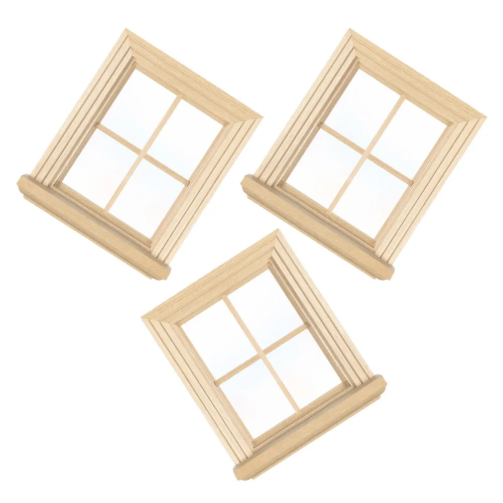 

Набор из 3 миниатюрных деревянных оконных рамок в масштабе 1:12, неокрашенные, квадратные, для декора кукольного домика, аксессуары для мини-мебели