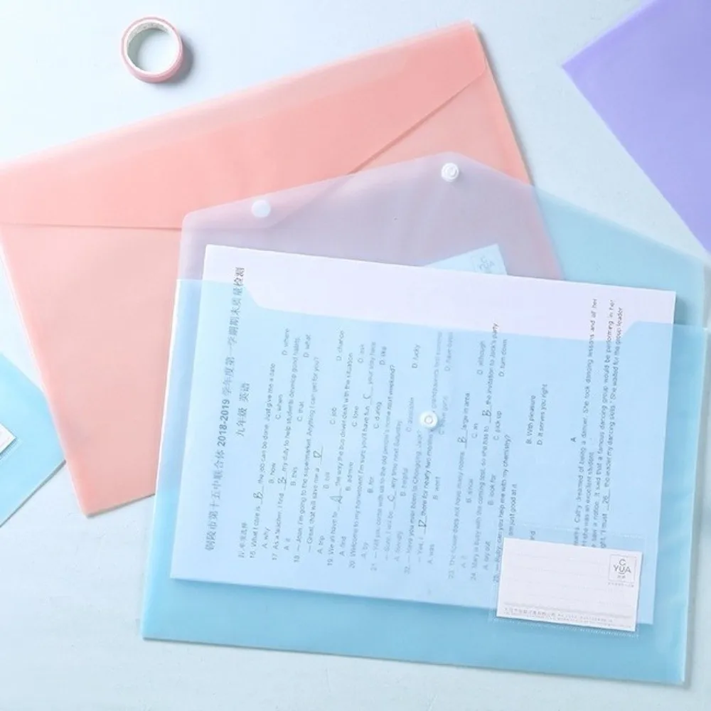 10 قطعة A4 حقيبة ملفات بلاستيكية شفافة مقاوم للماء أزرار خاطفة وثيقة حقيبة التخزين منظم أوراق متعددة الأغراض ﻿