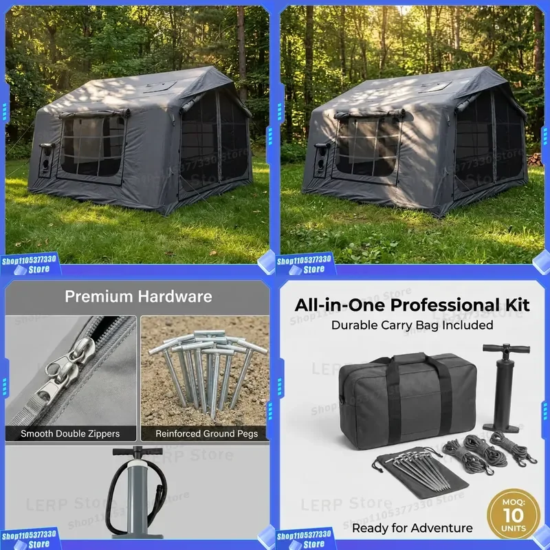 Glamping Rental Cabin 8sqm 210g Oxford Polyester Cotton Inflatable Tent 3x2.65m AB Double Door Four-season OEM Wholesale