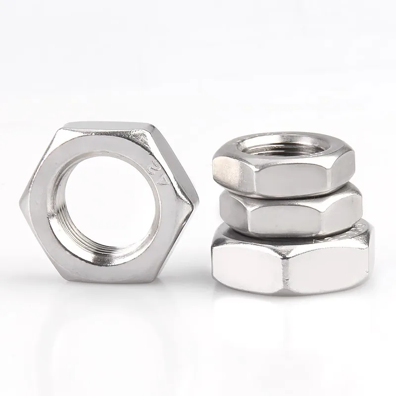 304 Stainless Steel Hex Serrated Thin Nuts M6 M8 M10 M12 M14 M16 M18 M20 M22 M24 Fine Pitch 0.75 1 1.25 1.5 Pitch Hex Thin Nuts