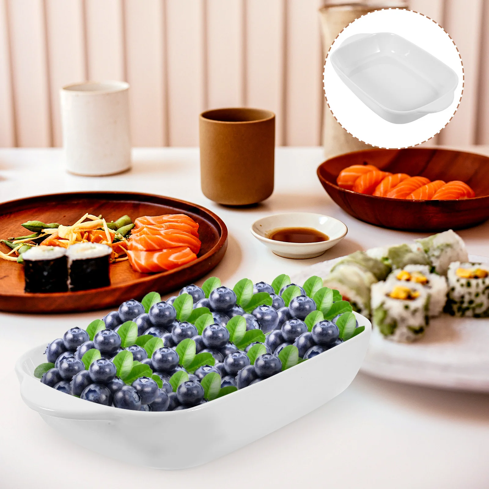

1Pcs Ceramic Dual Handle Baking Tray Gray Retro Safe Rice Plate Fruit Salad Cake Plate Kitchen Use