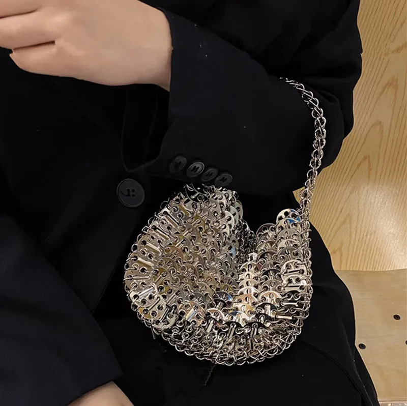 luxury Designer Handbag Metal Chain Tote Bag Hollow Evening Bag Clutch Women\'s Bag 2022 Trend Female Travel Holiday Shoulder Bag