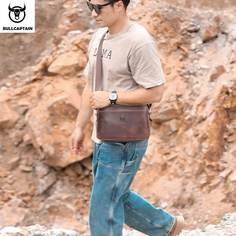 Crazy Horse Leather Men\'s Fashion Bag New Large-capacity Single Shoulder Cross-body bags With Casual Mens bag bolso de hombro 가방