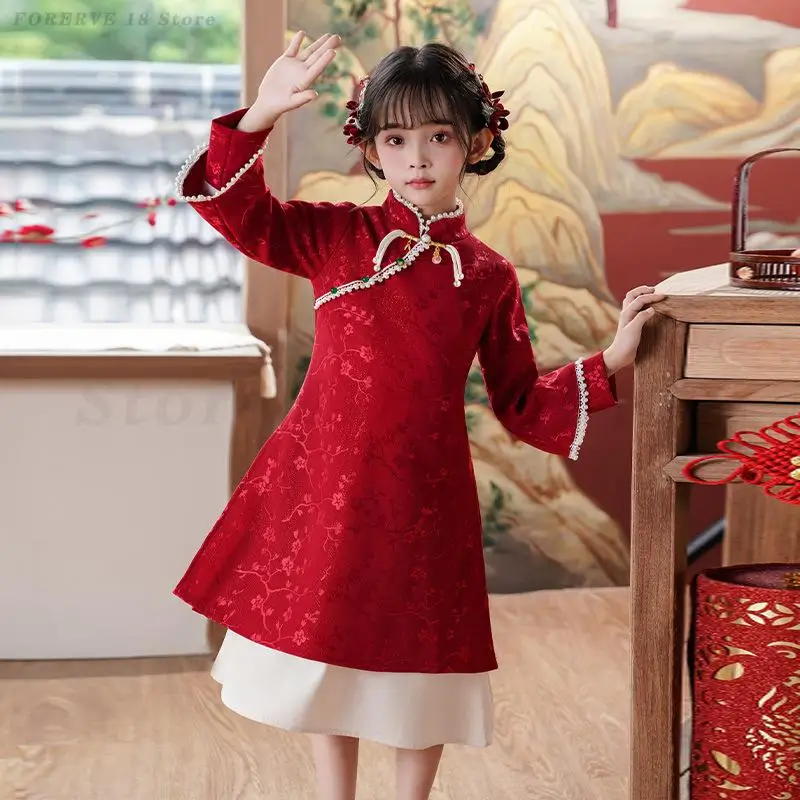 chinese dress for new year Red Cosplay Suit Chinese Style New Year Costume Autumn/Winter Improved Hanfu Two Piece Qipao Style Dress
