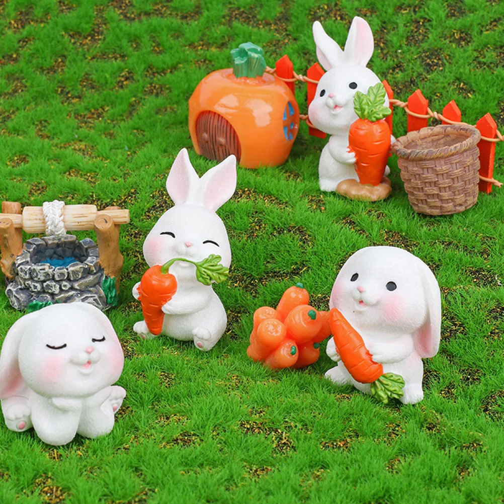 

12pcs Carrot Ornaments Rabbit Decorations Miniature Resin Bunny Figurines Rustic Toys Garden Micro Landscape Adornments