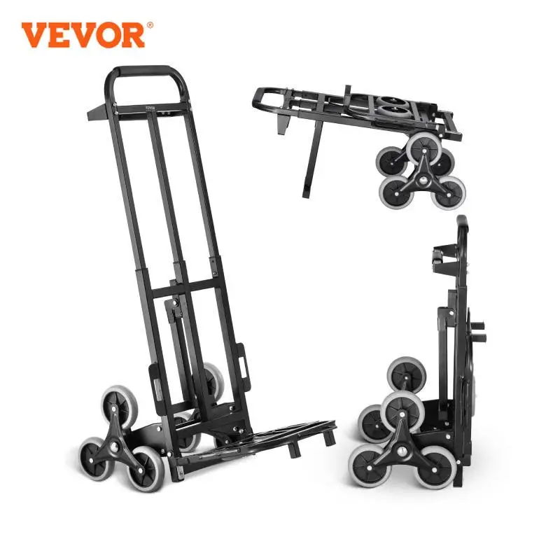 VEVOR Chariot d'Escalier 208 kg Diable Monte Escalier Pliable Robuste avec Double Poignée, 6 Roues,