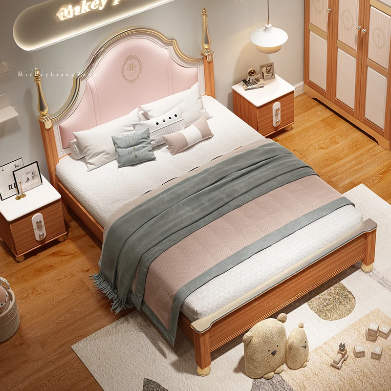 Cama de princesa para niños y jóvenes, mueble de dormitorio Infantil de madera maciza para una sola persona, QF50TC