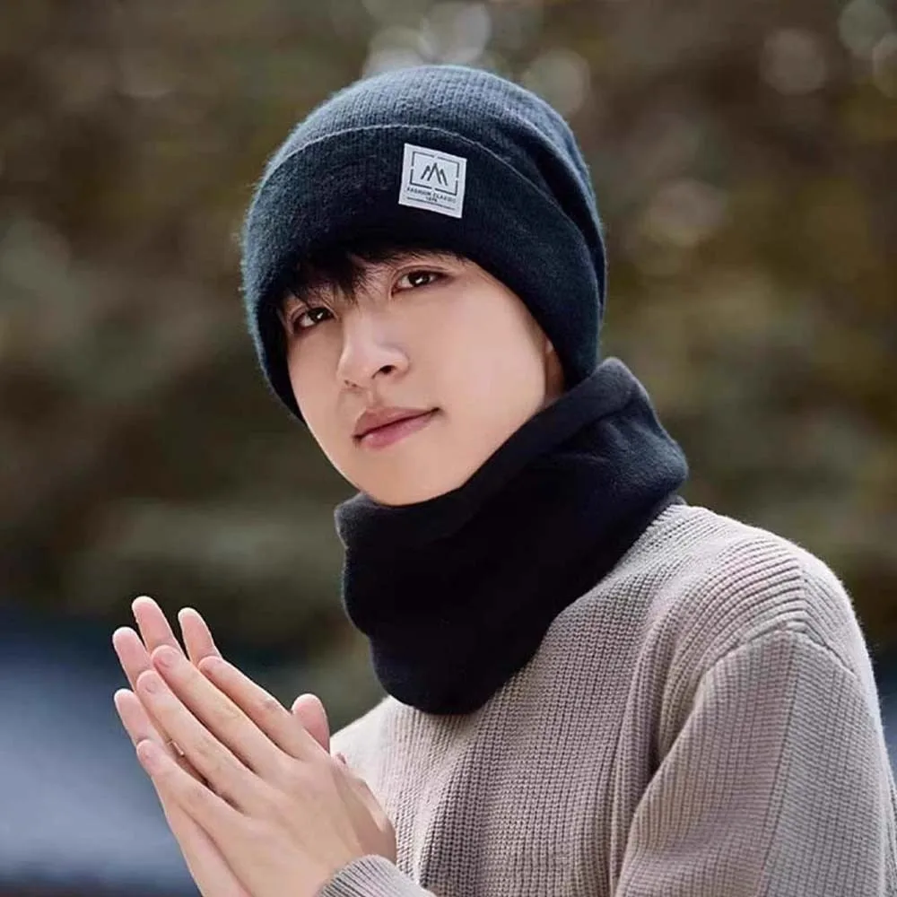 Chapéu com aba elástica e cachecol terno na moda estilo coreano cachecol compacto macio all-match gorro masculino
