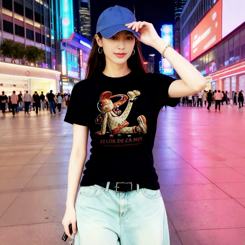 

Fairy Tale Rabbit Print Short Sleeve T-Shirt Women's Fashion Design European Style Original Artwork 2025 New Collection