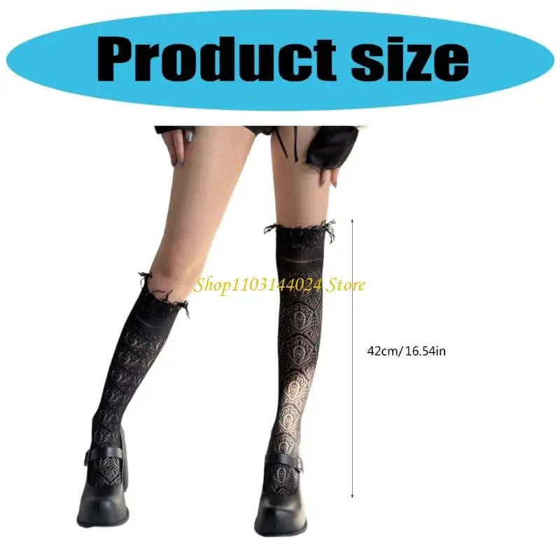 n5ke نساء عصري على الجوارب الطويلة العجل مع شرابات Hollowout Jacquard بالتفصيل جوارب النايلون النايلون النايلون المرنة الصلبة #6