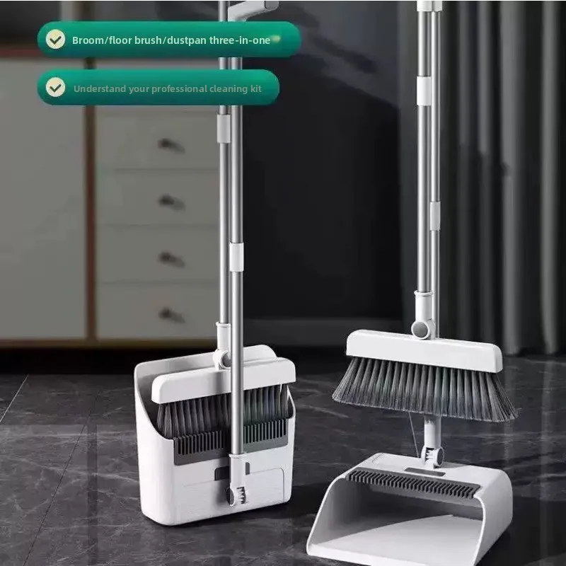 فرشاة مكنسة مجرفة قابلة للطي ذات شعيرات ناعمة متينة وغير لاصقة، مجموعة مكنسة تنظيف 3 في 1