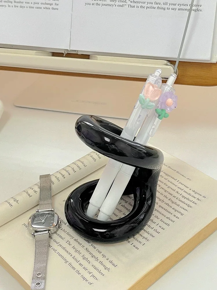 الجدة البساطة عقدة سلسلة حامل قلم سيراميك تخزين حامل سطح المكتب الديكور تخزين خرطوشة التعلم هدية #5