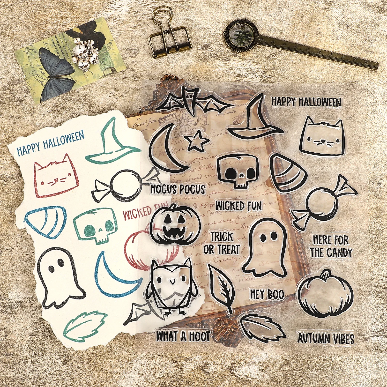 خمر ورقة هالوين الساحرة الجمجمة العنكبوت ويب المشهد شفافة سيليكون ختم الإبداعية DIY مجلة المواد القرطاسية