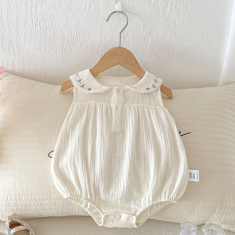 

Новые летние боди для девочек 2026 года, без рукавов, из хлопка, с вышивкой, комбинезон для малышей 0-24 месяца, одежда для девочек