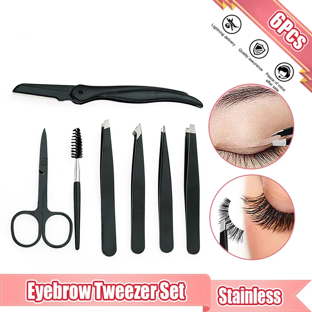 Eyebrow Pliers Set Professional Stainless Steel Eyelash Extension Tweezers Black Case Scissors Makeup Tools Makeup Tools